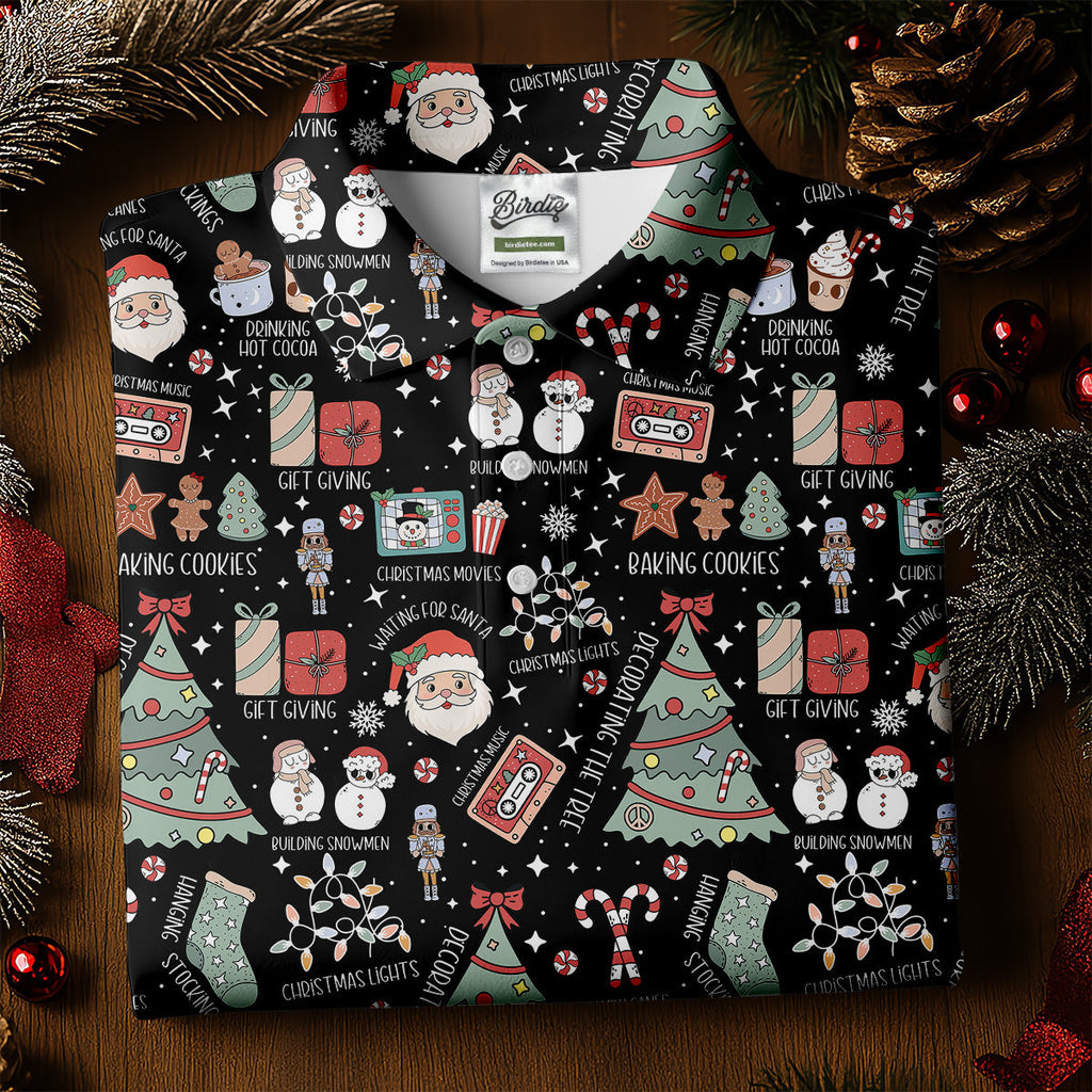 Cute Santa Claus Gift Black Men's Golf Polo Shirts, Christmas Golf Shirt, Polo Shirts For Men