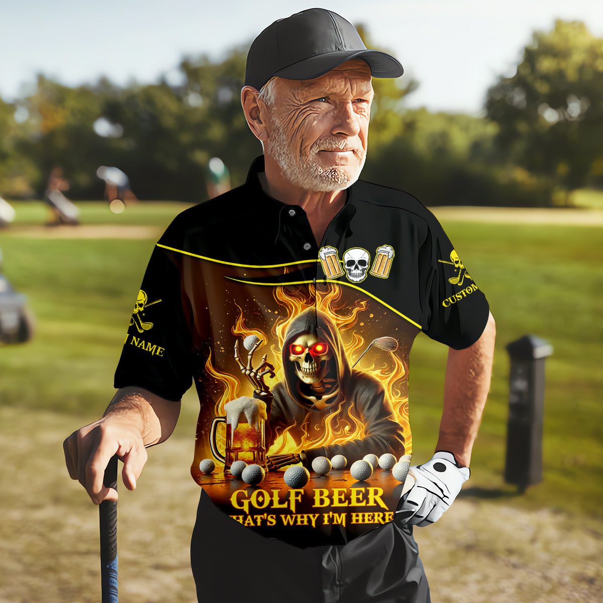 Golf Beer Custom Men's Golf Polo ShirtFunny Skull Golf Shirt, Dad Golf Gift