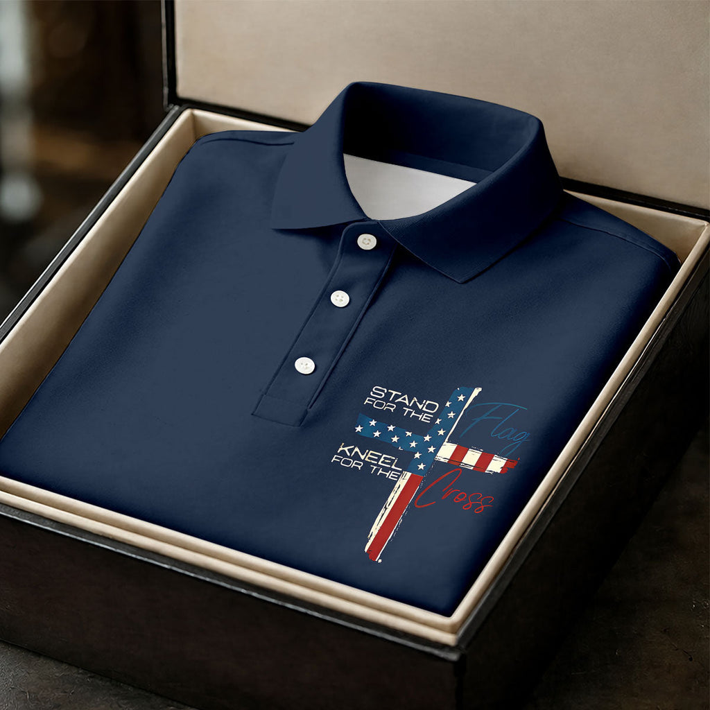 Stand For The Flag Kneel For The Cross Patriotic Golf Shirt, 250 Years 4th Of July Golf Shirts For Men