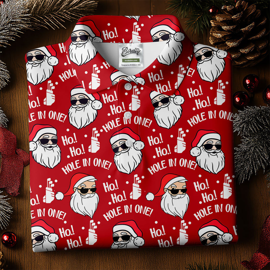 Ho Ho Hole In One Funny Santa Red Christmas Golf Tops For Men, Christmas Golf Shirt, Polo Shirts For Men