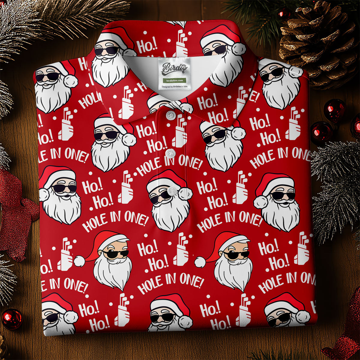 Ho Ho Hole In One Funny Santa Red Christmas Golf Tops For Men, Christmas Golf Shirt, Polo Shirts For Men