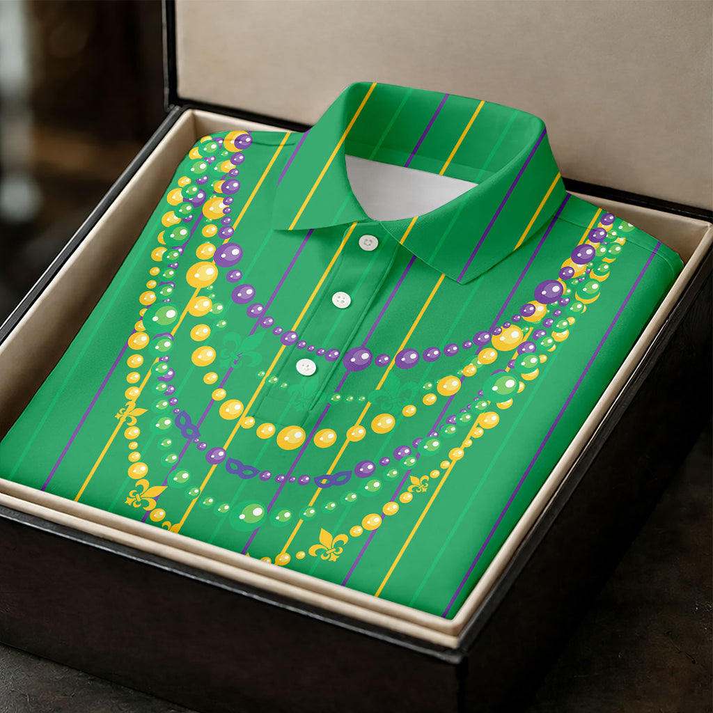 Mardi Gras Beads Necklaces Print Green Golf Shirt, Golf Tops For Men, Polo Shirts For Men, Golf Shirts For Men