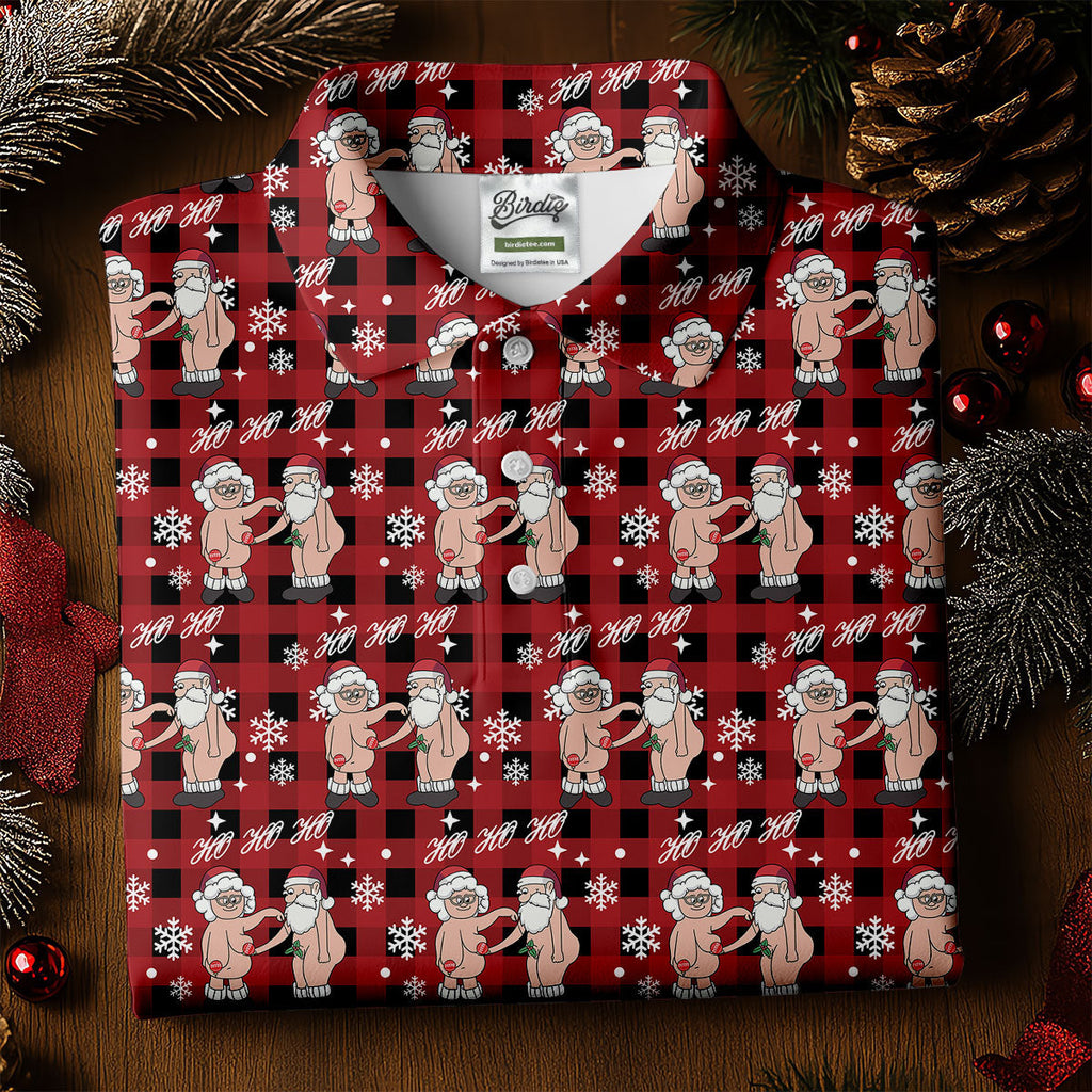 Ho Ho Ho Naughty Couple Funny Santa Christmas Golf Shirt, Fun Golf Shirts For Men, Polo Shirts For Men