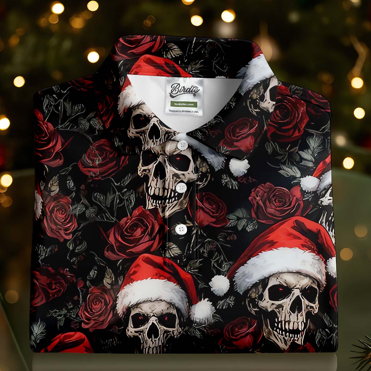 Vintage Skull And Roses Christmas Golf Shirt, Cool Golf Outfit, Polo Shirts For Men, Golf Shirts For Men