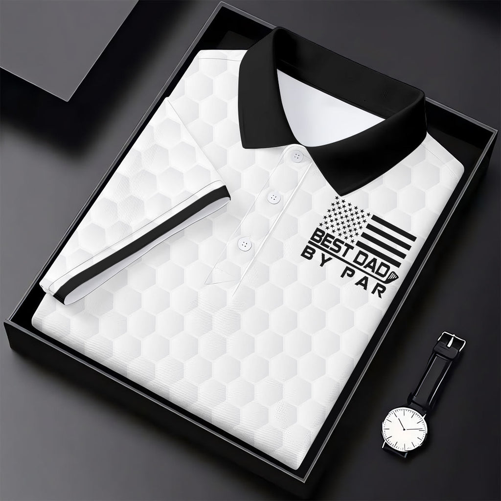 Best Dad By Par Golf Ball Pattern US Flag Print Father's Day Golf Shirt, Golf Gift For Dad
