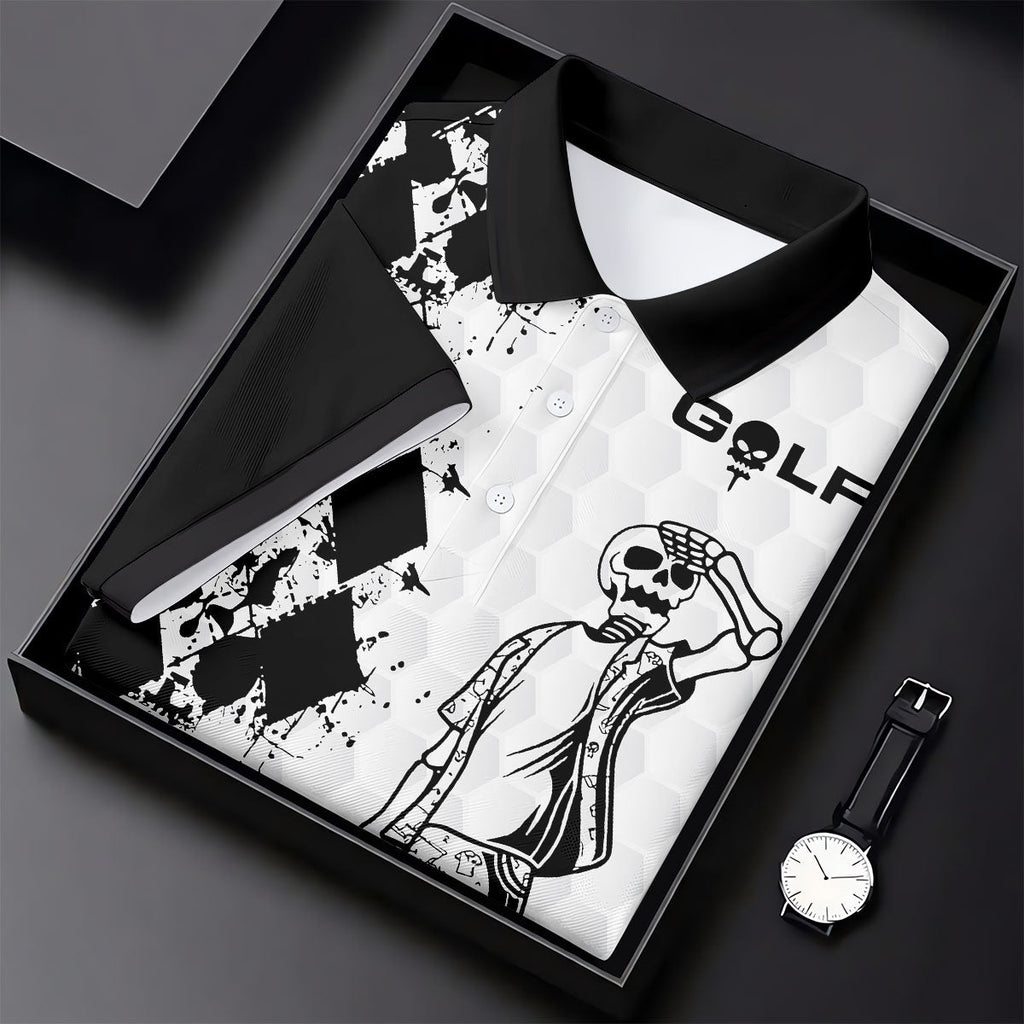 Golf Skeleton Splatter Effect Argyle Pattern Golf Tops For Men, Father's Day Golf Gift