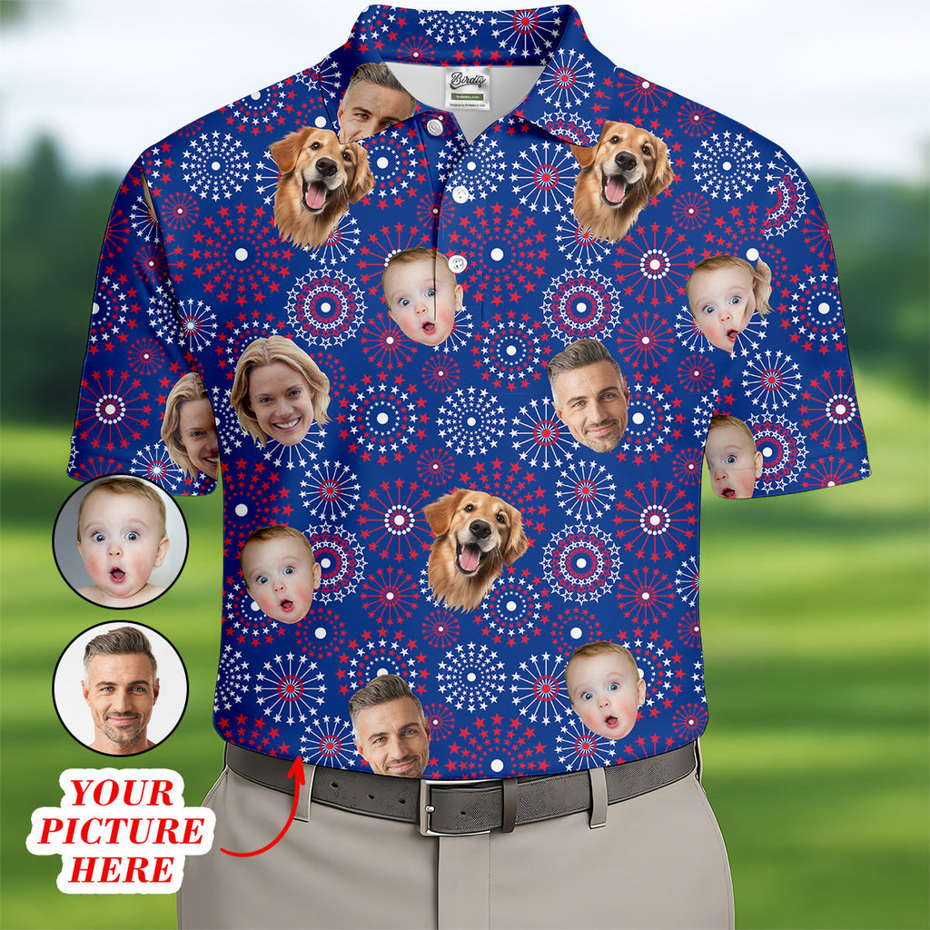 4th Of July Personalized Face Shirts, Men's Golf Polo Shirt, Patriotic Golf Polo Shirt, Gifts For The Golfing Dad