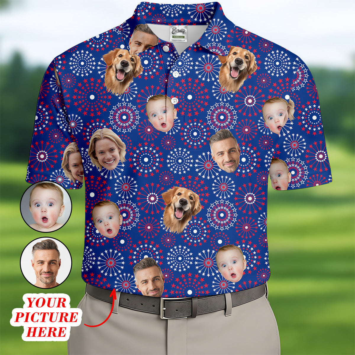 4th Of July Personalized Face Shirts, Men's Golf Polo Shirt, Patriotic Golf Polo Shirt, Gifts For The Golfing Dad