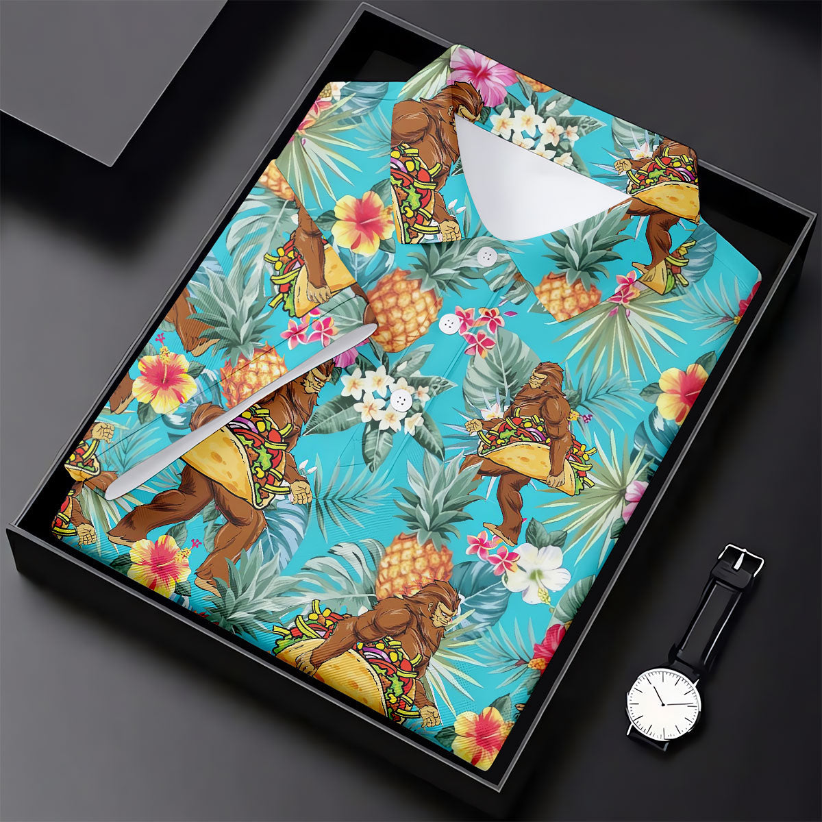 Bigfoot Taco Fiesta Time Hawaiian Golf Shirt, Cinco De Mayo Celebration Golf Shirts For Men