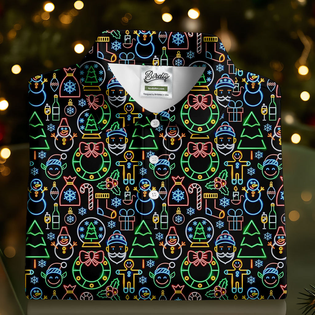 Neon Christmas Retro Style Men's Golf Polo Shirt Christmas Golf Shirt, Polo ShirtFor Men
