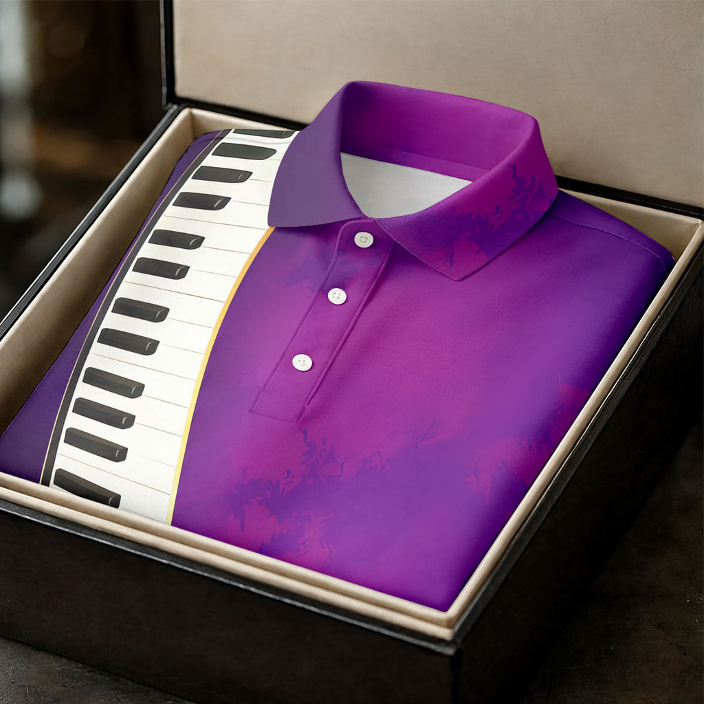 Mardi Gras Feather Beads Piano Keyboard Print Purple Golf Shirt, Polo Shirts For Men, Golf Shirts For Men