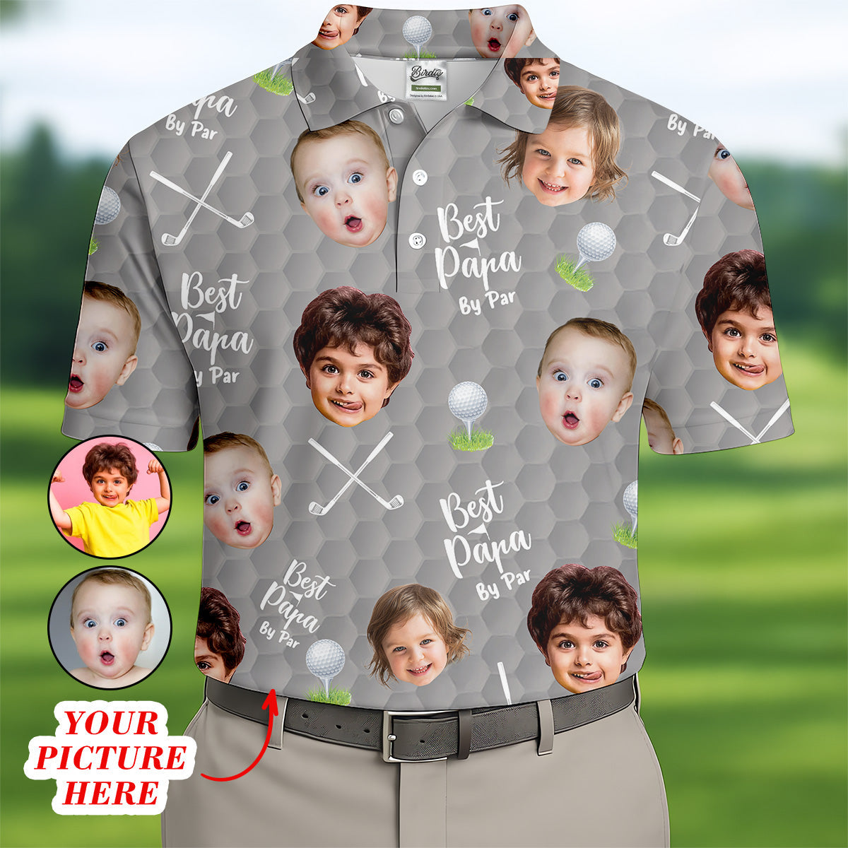 Best Papa By Par Gray Custom Photo Golf Shirt, Funny Golf Shirt, Christmas Golf Gift
