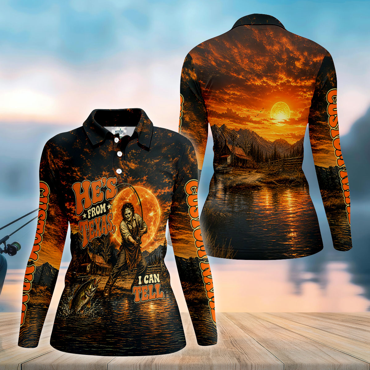 He's From Texas I Can Tell Horror Character UPF Shirt, Womens Fishing Shirt, Halloween Fishing Shirt