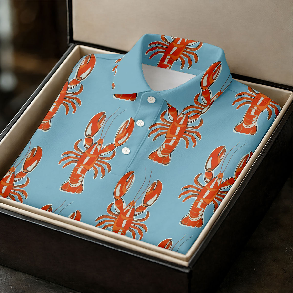 Orange Lobsters Light Blue Mardi Gras Golf Shirt, Golf Tops For Men, Polo Shirts For Men, Golf Shirts For Men