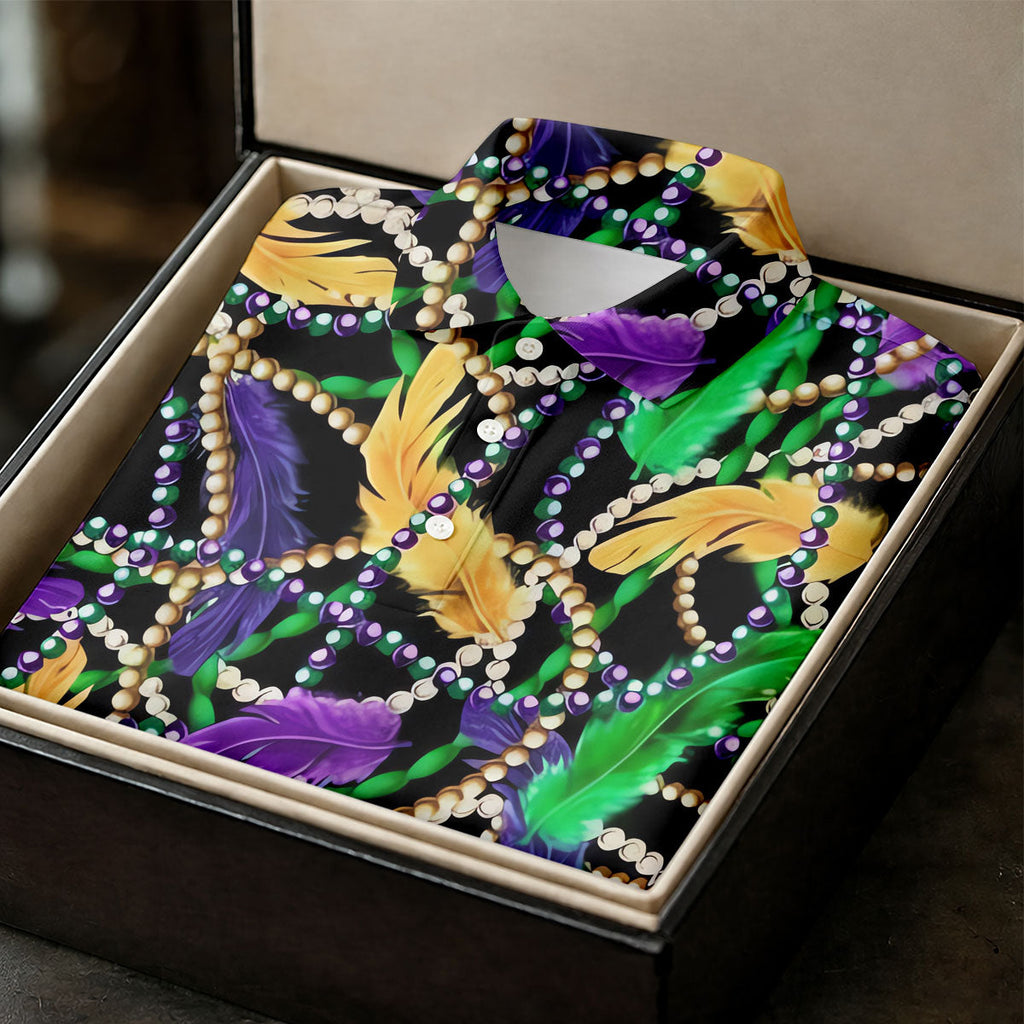Purple Green Gold Feather Beads Mardi Gras Golf Shirt, Polo Shirts For Men, Golf Shirts For Men