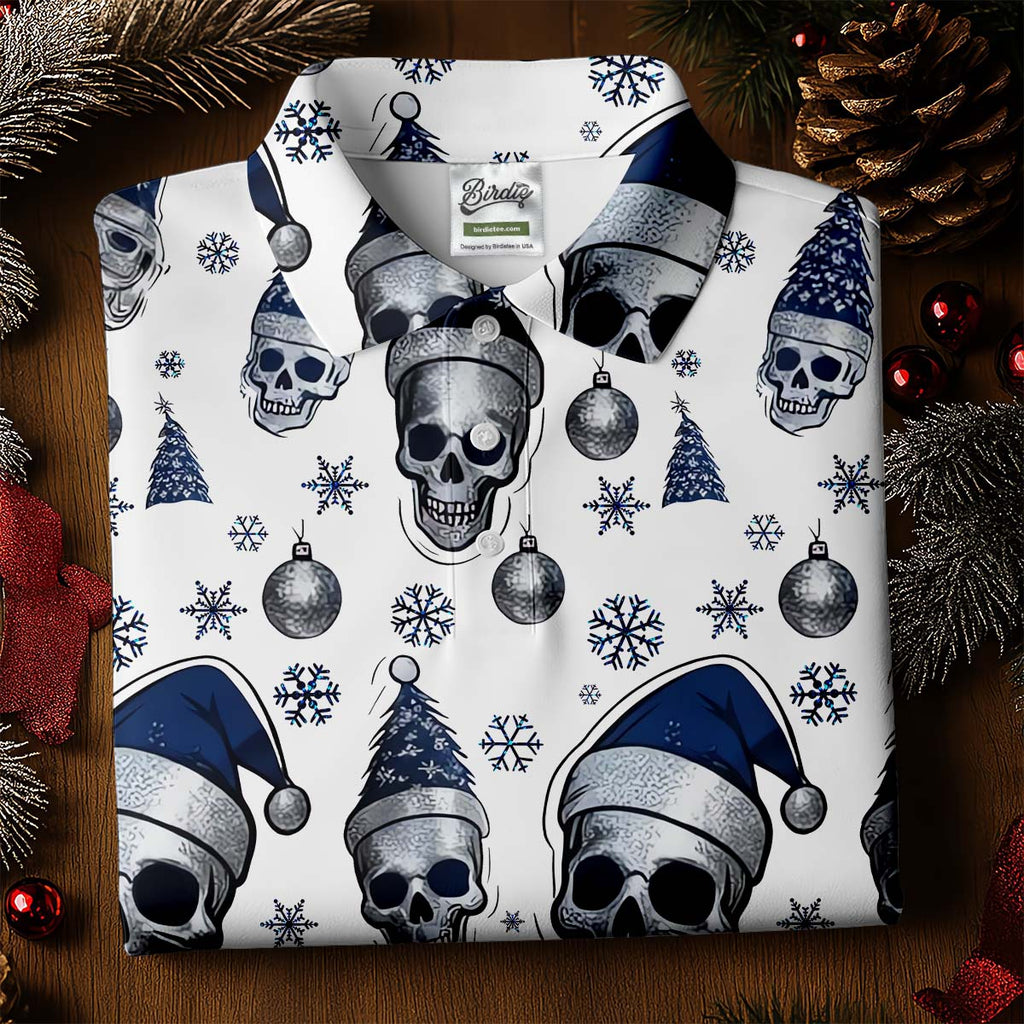 Vintage Skull Christmas Golf Shirt, White Polo Shirt Mens, Cool Golf Gift, Golf Shirts For Men