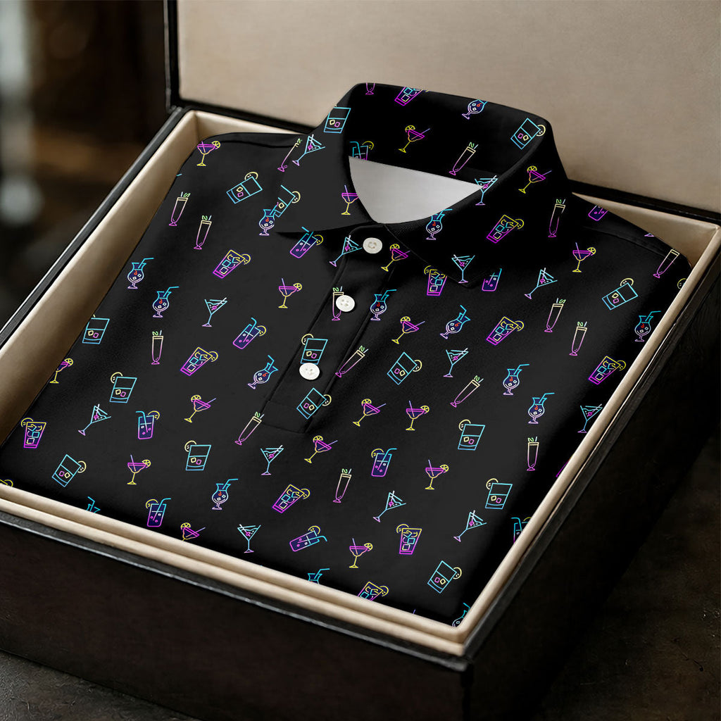 Neon Cocktail Retro Golf Shirt, Golf Tops For Men, Polo ShirtFor Men, Golf Shirts For Men