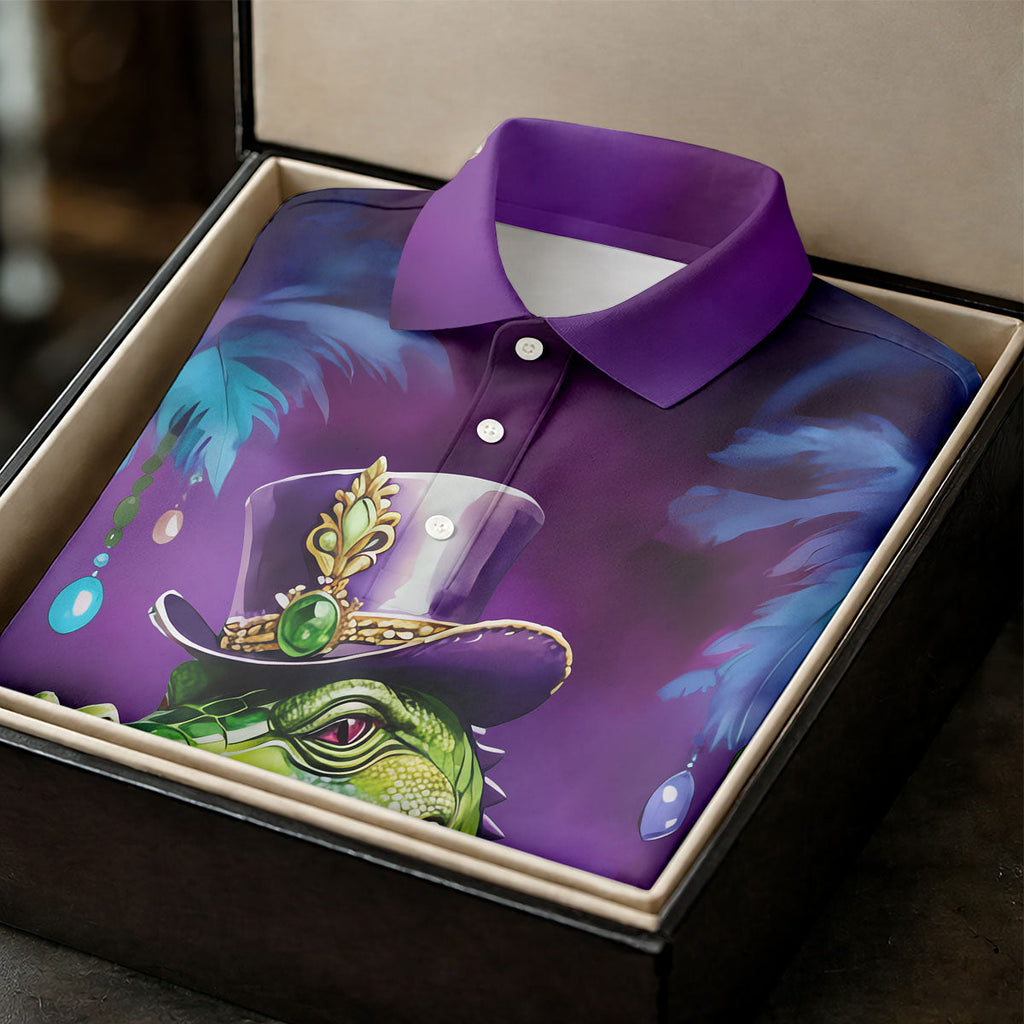 Mardi Gras Alligator Purple Golf Shirt, Men's Funny Golf Shirts, Polo Shirts For Men, Golf Shirts For Men