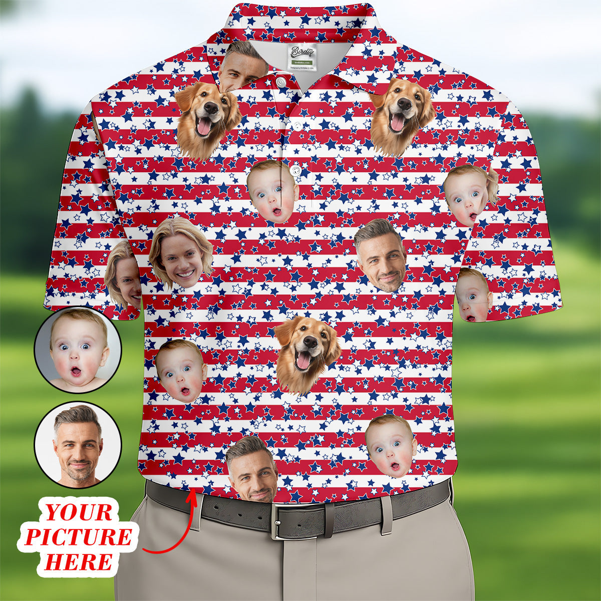American Flag Golf Shirts, Custom Shirts With Faces, Men's Golf Polo Shirt, Men's 4th Of July Shirts