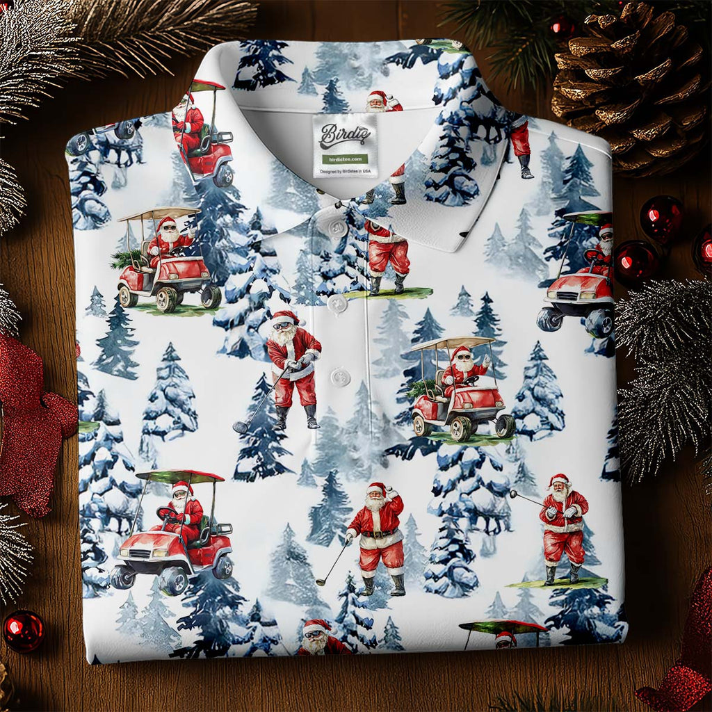 Santa Golfing Polo Shirt, Fun Golf Shirts For Men, Christmas Golf Shirt, Golf Lover Xmas Gift