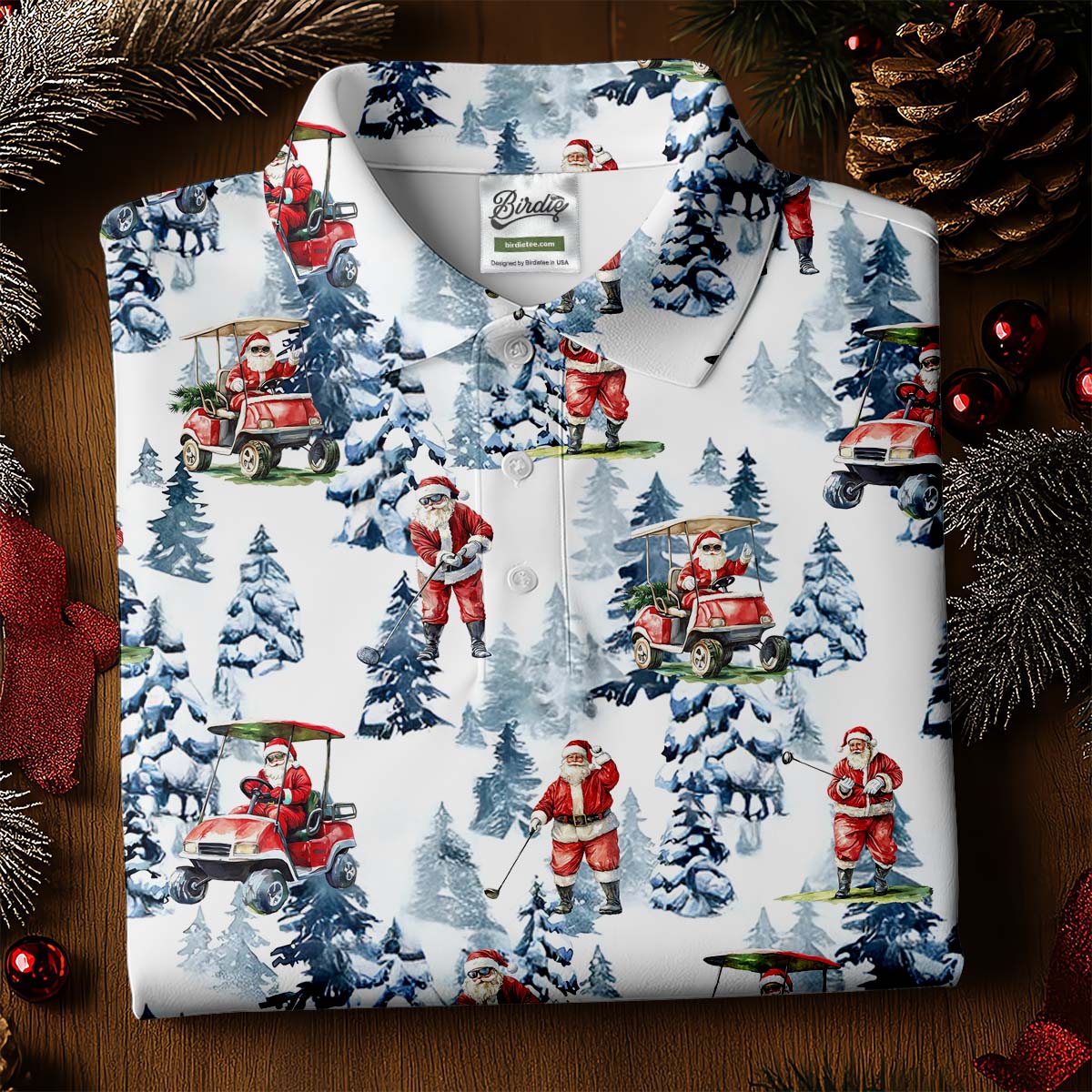 Santa Golfing Polo Shirt, Fun Golf Shirts For Men, Christmas Golf Shirt, Golf Lover Xmas Gift