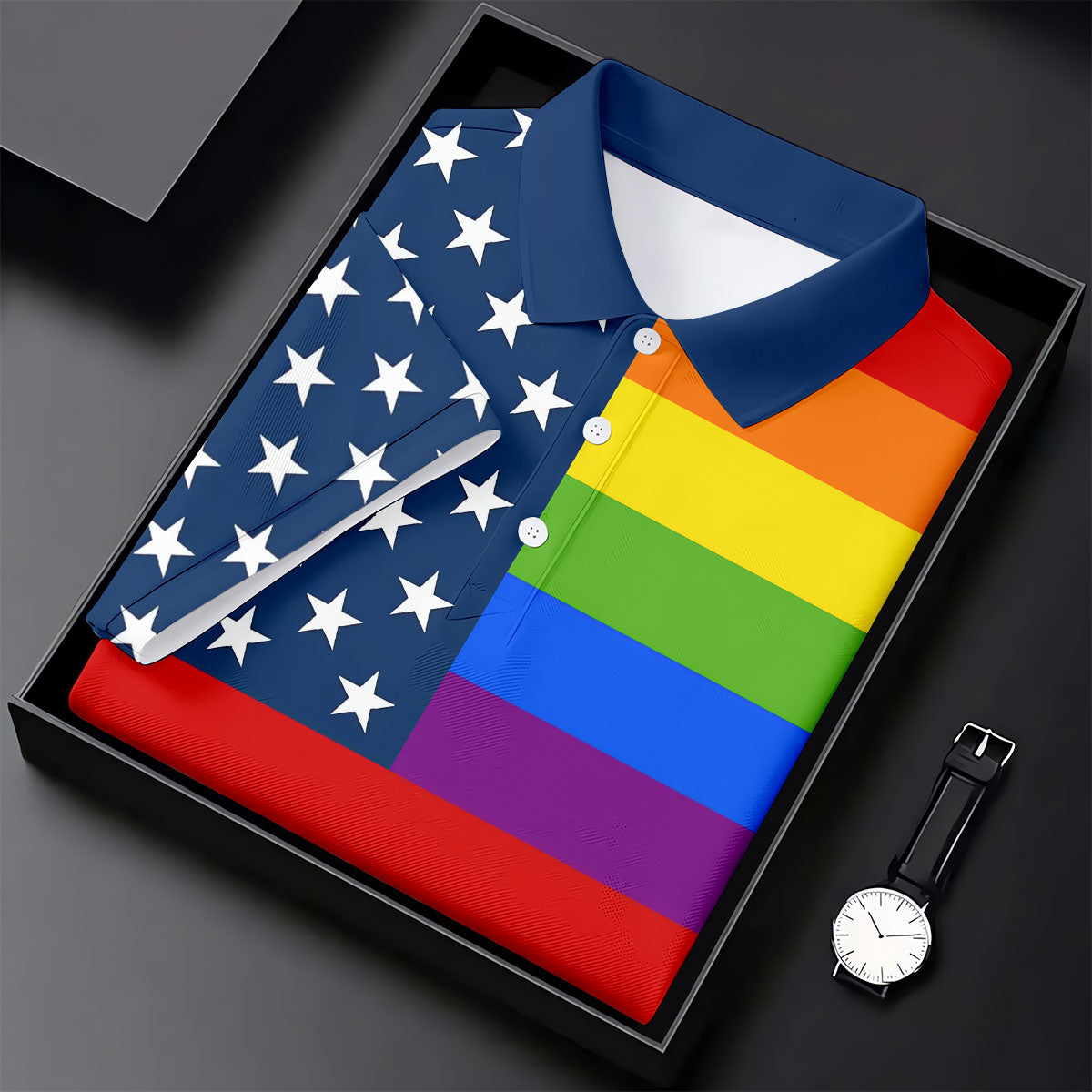 Gay Pride American Flag Golf Tops For Men, Pride Month Golf Shirts For Men