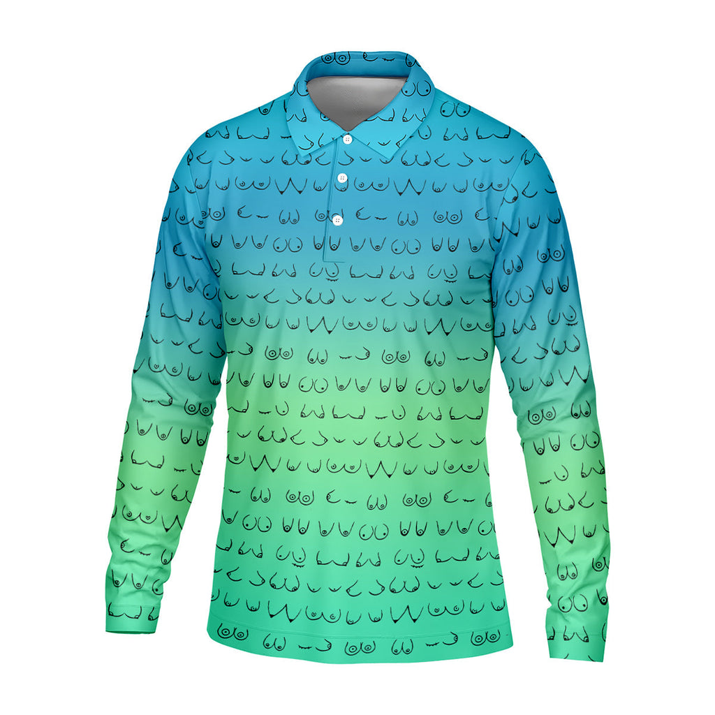 Blue Ombre Mens Funny Golf Shirts , Fun Golf Shirts For Men, Men Golf Polo Shirts, Cool Golf Gifts