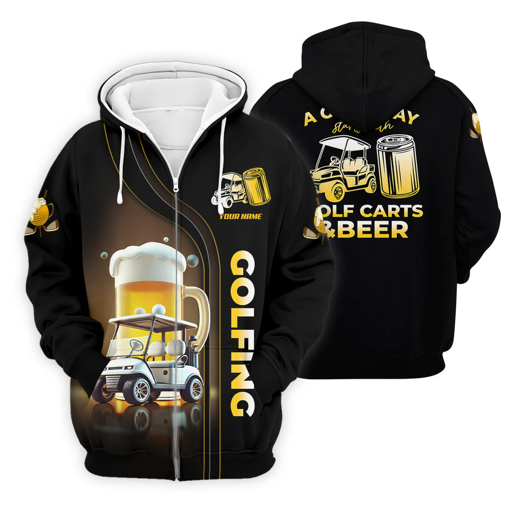 A Good Day Starts With Golf Carts And Beer Custom Men's Golf Polo ShirtFunny Golf Shirt, Dad Golf Gift