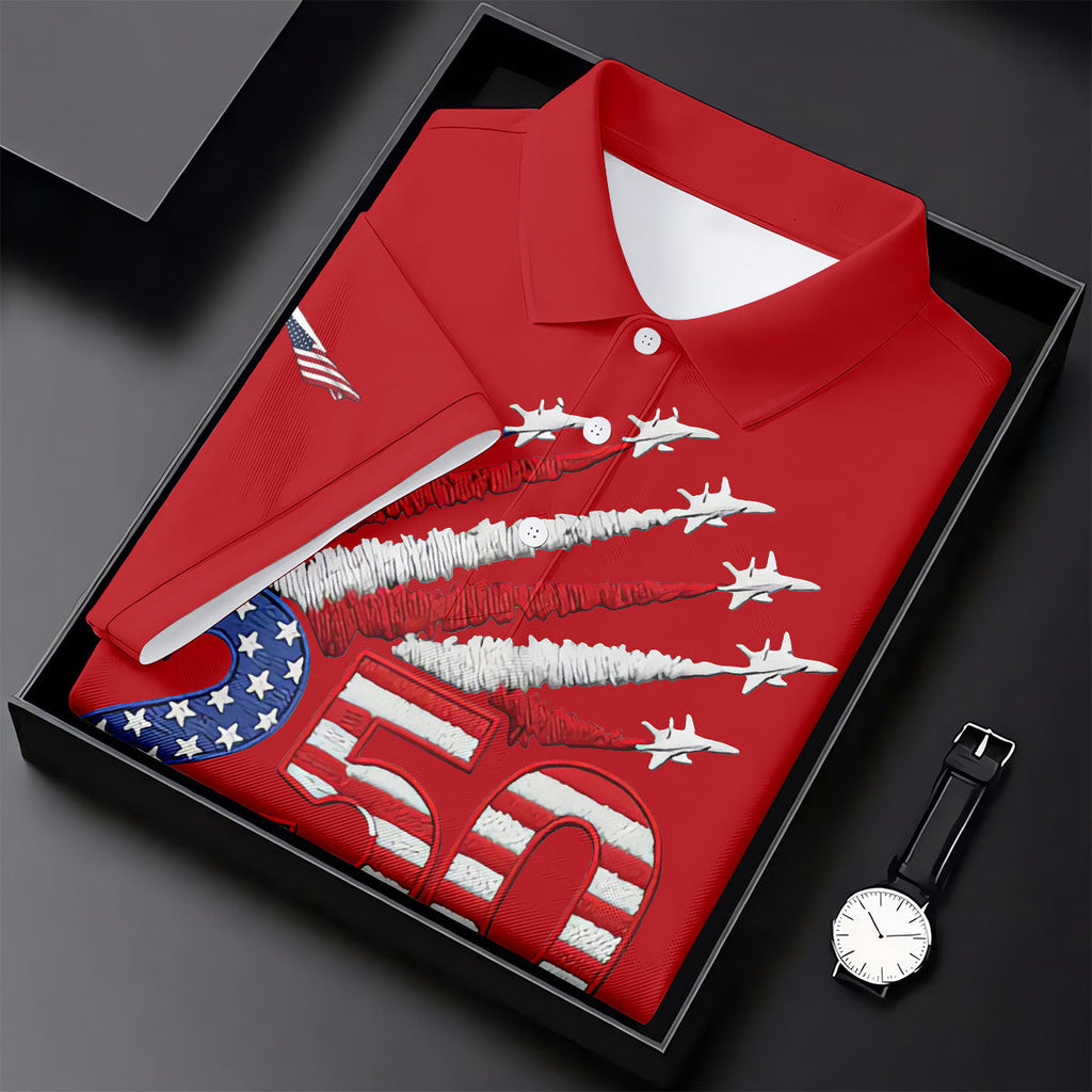 Flying Fighter Jets Faith Cross Patriotic 4th Of July Red Golf Shirt, 250 Years Golf Shirts For Men
