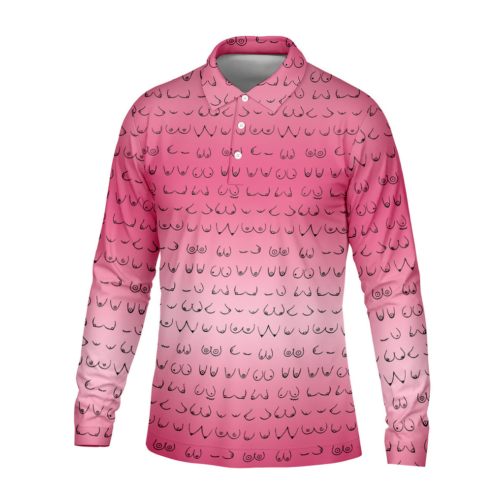 Pink Ombre Mens Funny Golf Shirts , Fun Golf Shirts For Men, Men Golf Polo Shirts, Cool Golf Gifts