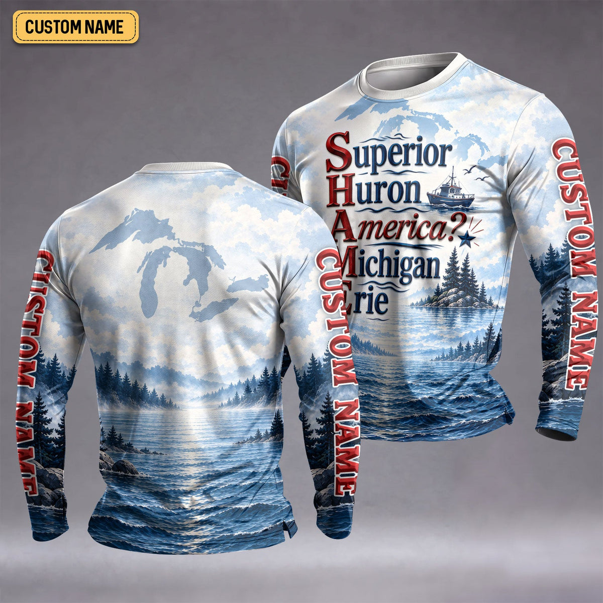 America Great Lakes Fishing UPF Shirt, Performance Fishing Shirt, UPF Sun Shirt For Men
