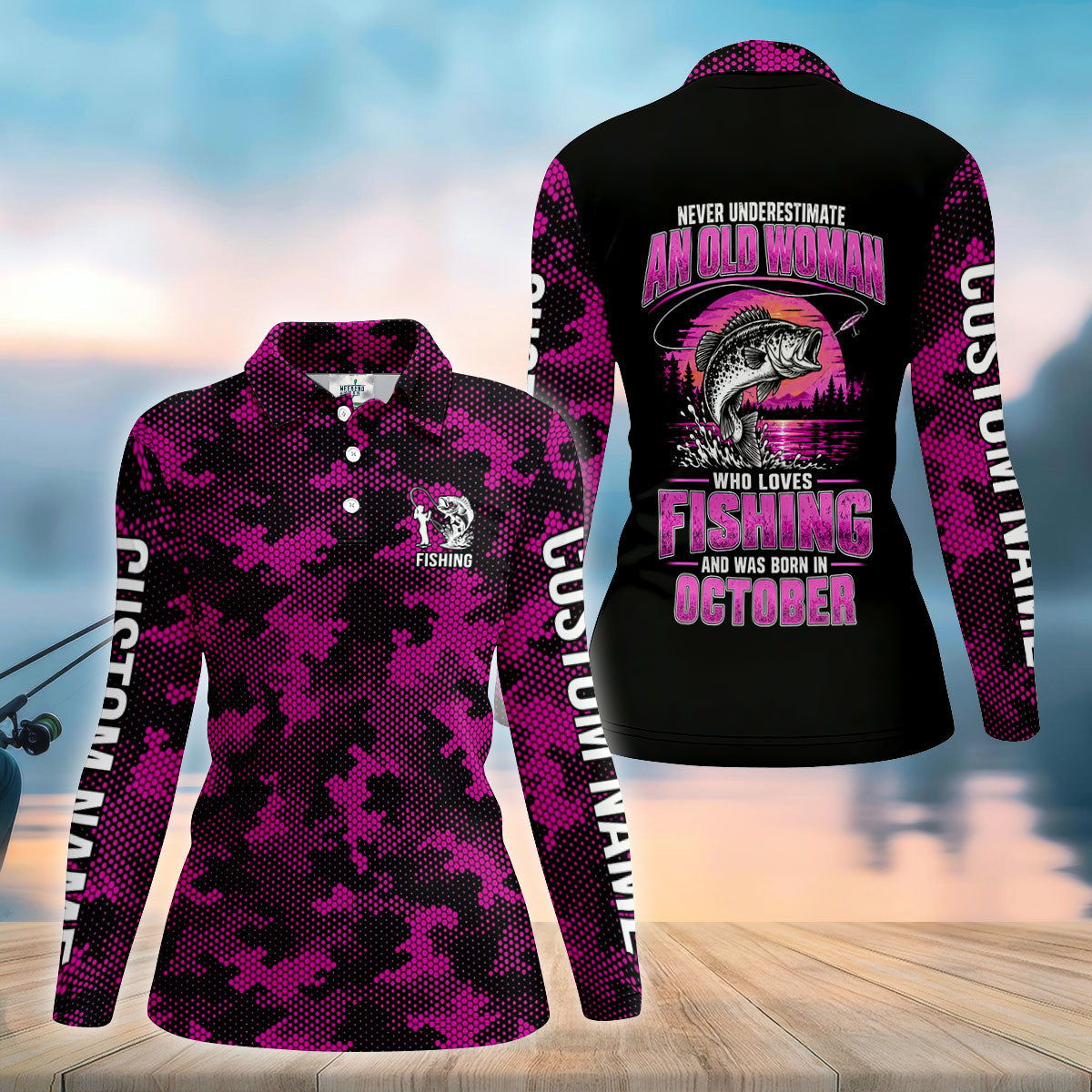 Never Underestimate An Old October Fishing Woman UPF Shirt, Womens Fishing Shirt