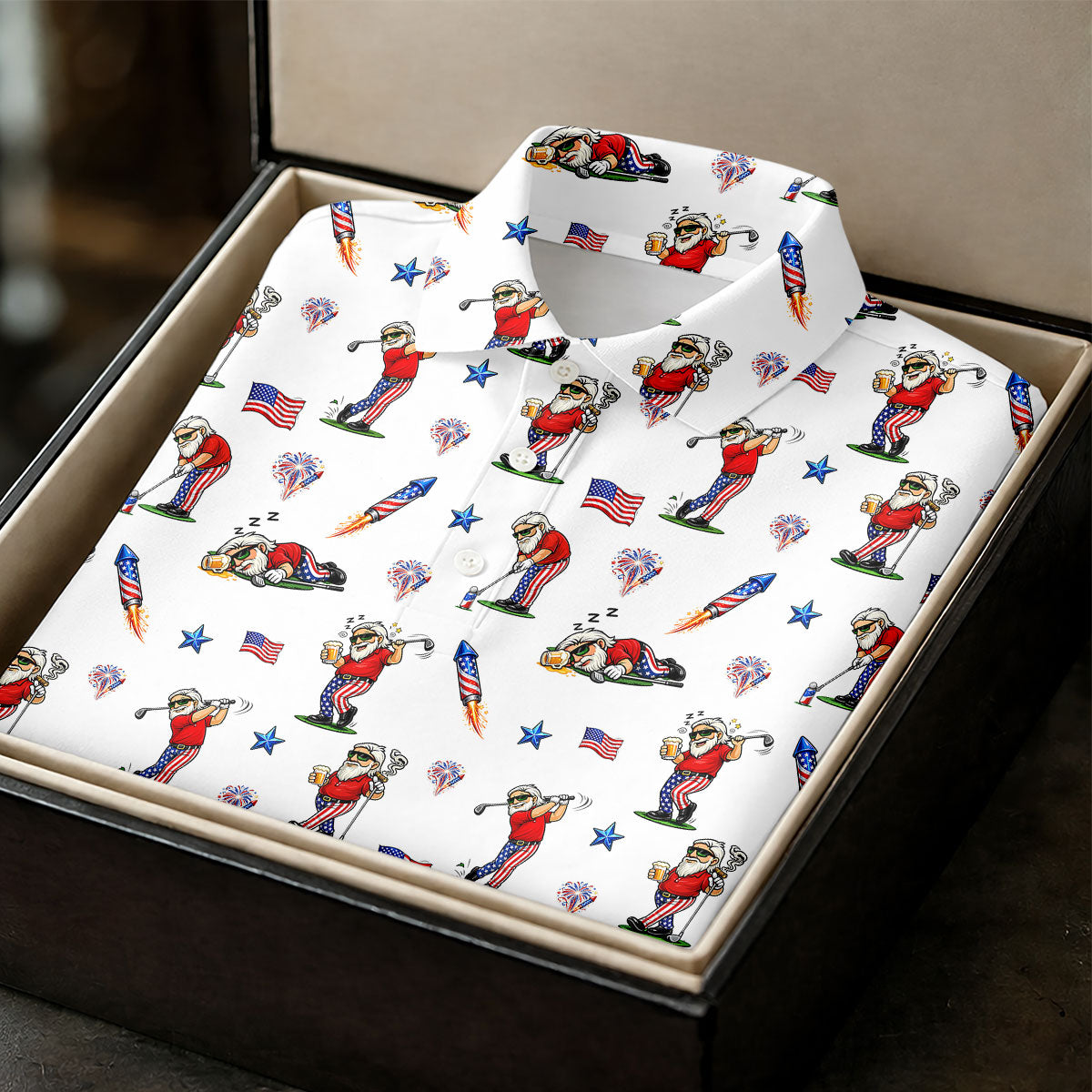 4th Of July Funny Man Golf And Beer USA Polo ShirtPatriotic Golf Shirt, 250th Anniversary Golf Shirts For Men