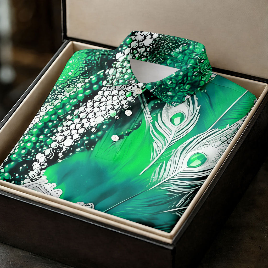 Mardi Gras Masquerade Mask Feather Beads Green Golf Shirt, Polo Shirts For Men, Golf Shirts For Men