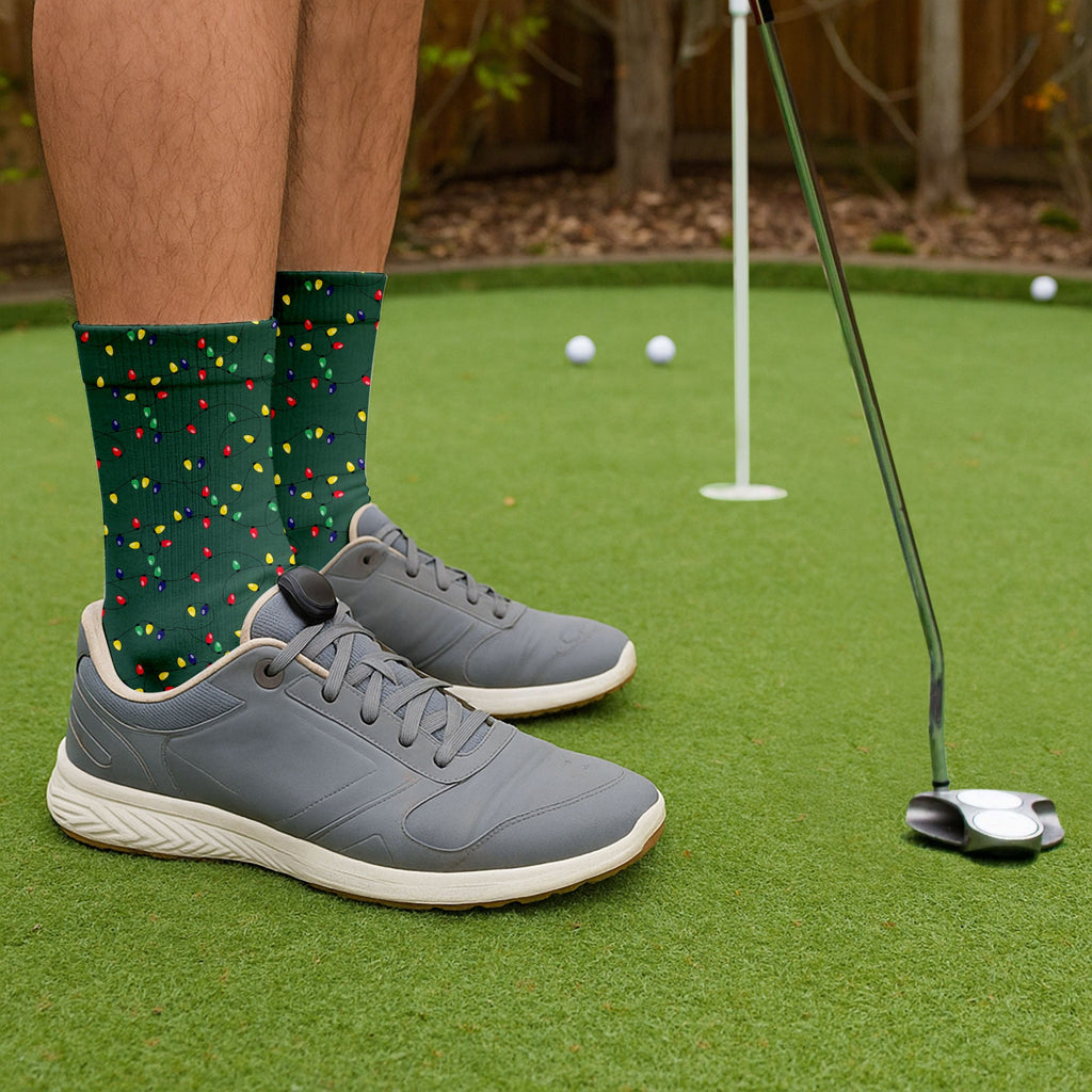 Christmas Colorful Lights Green Golf Socks, Fun Golf Socks, Christmas Golf Socks, Christmas Golf Gift