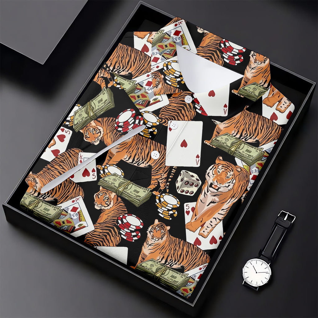 Money Tiger Poker Dice Chips And Cards Hawaiian Golf Shirt, Men's Funny Golf Shirts