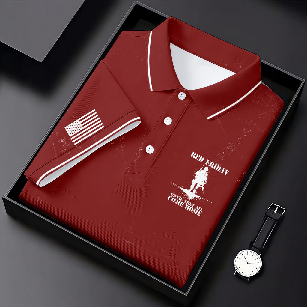 RED Friday Untill They All Come Home Red Golf Shirt, Veteran Memorial 250 Years Polo Shirts For Men