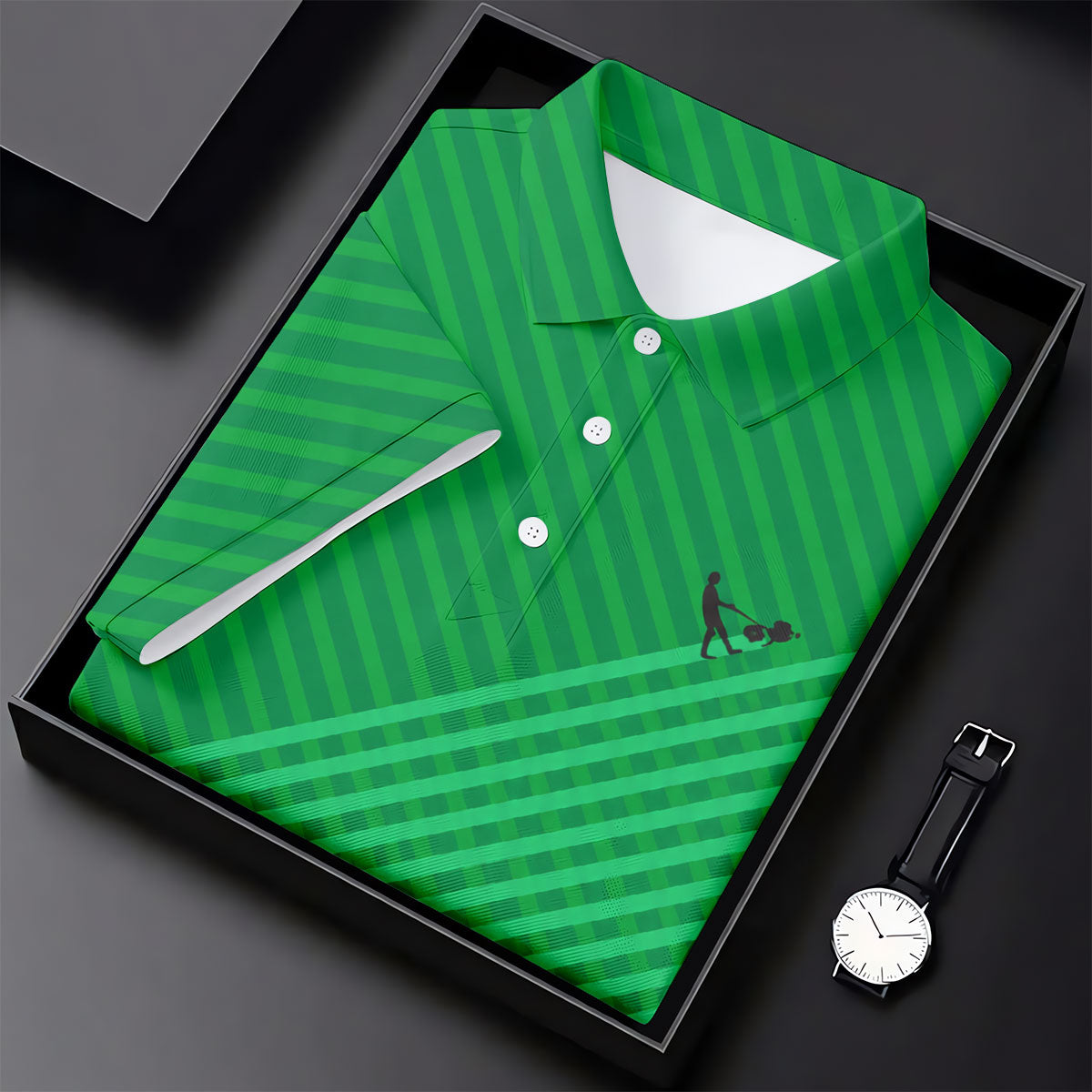 Lawn Mower Green Cross Stripe Father's Day Golf Shirt, Polo Shirts For Men, Golf Gift For Dad