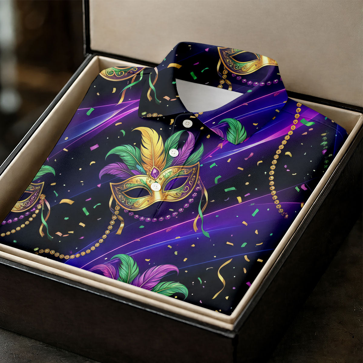 Mardi Gras Carnival Mask Neon Purple Black Golf Shirt, Men's Golf Polo Shirt Golf Shirts For Men