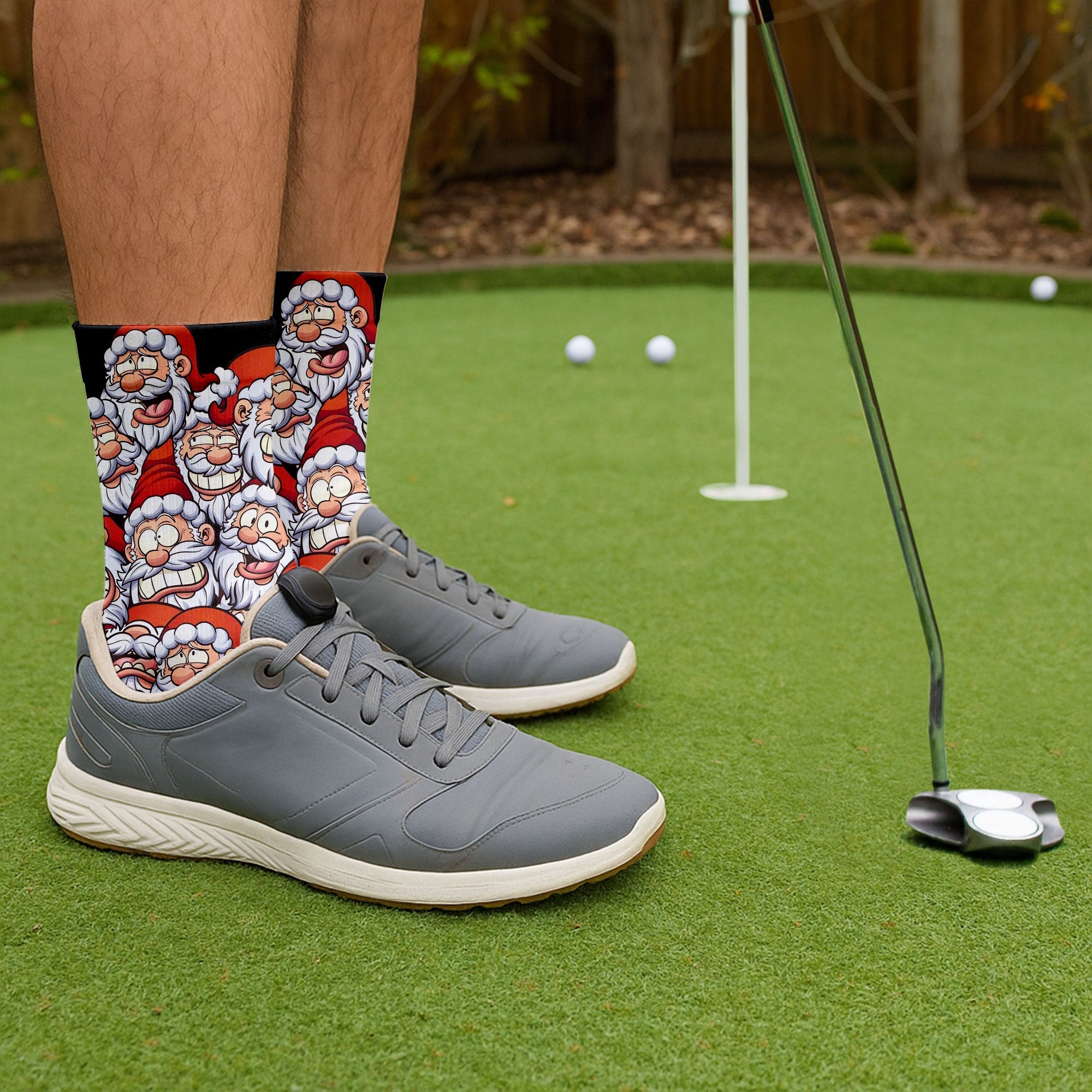 Santa Claus Face Funny Golf Socks, Golf Gift Ideas, Golfing Accessories, Christmas Golf Gift