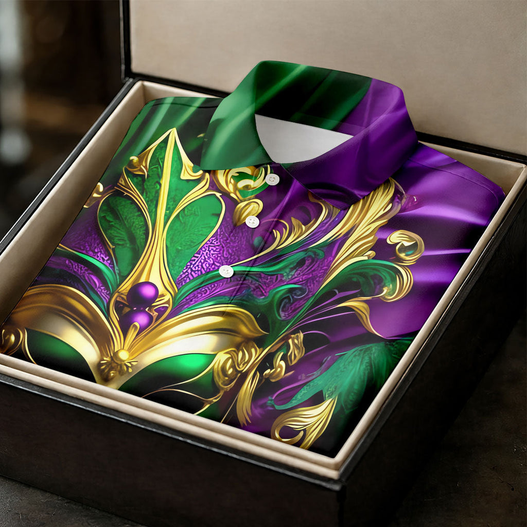 Mardi Gras Face Mask Purple Green Gold Polo Shirts For Men, Golf Shirts For Men, Polo For Men