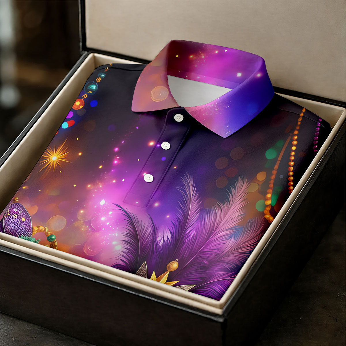 Carnival Mask Beads Chain Bokeh Effect Mardi Gras Golf Shirt, Polo Shirts For Men, Golf Shirts For Men