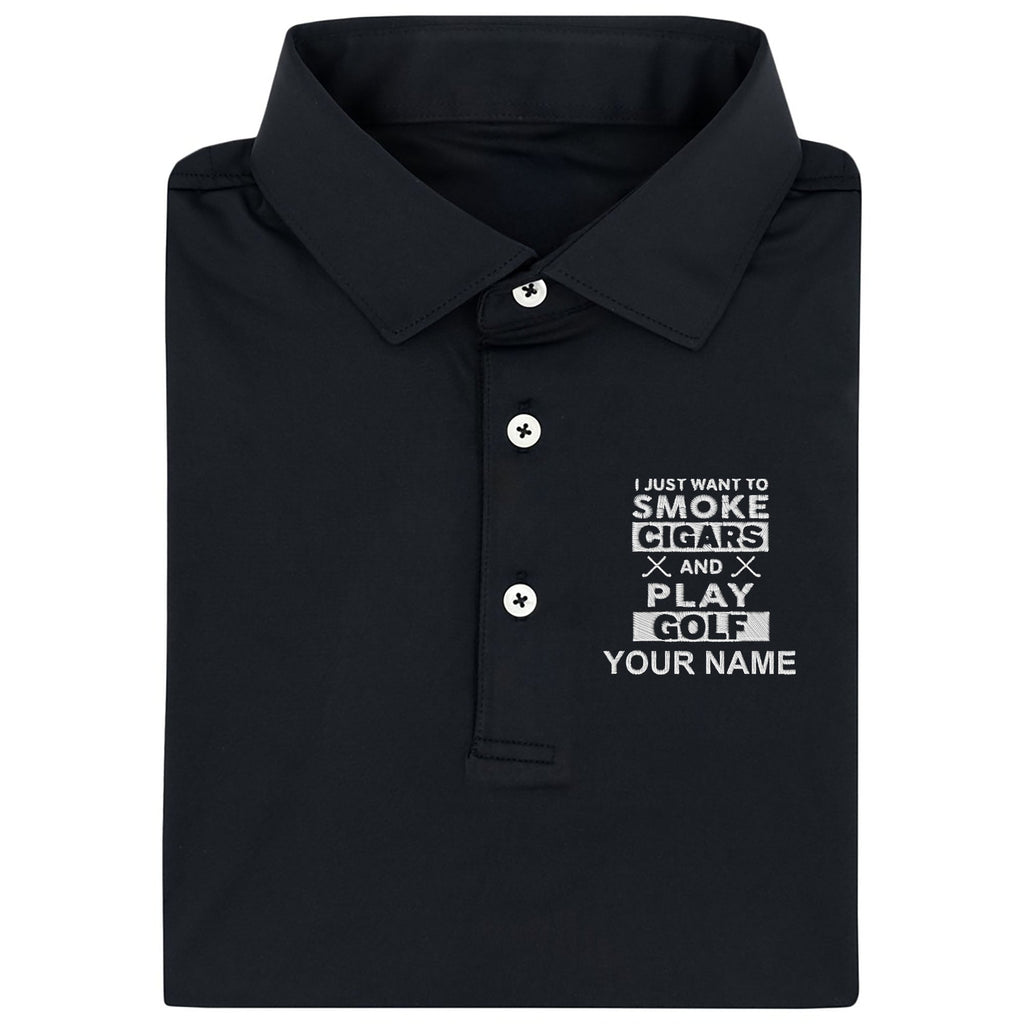 I Just Want To Smoke Cigars And Play Golf Custom Embroidered Golf Polo ShirtDad Golf Gift