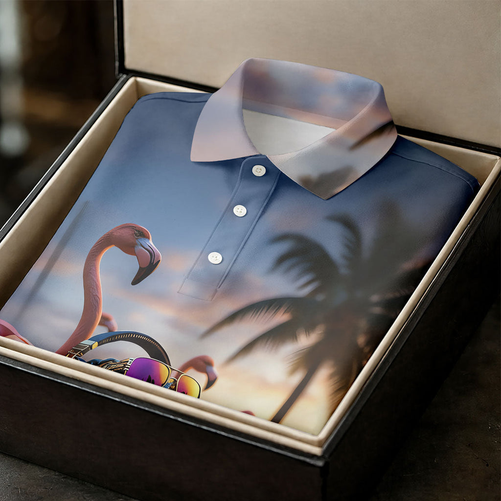 Funny Crocodile DJ Mardi Gras Festival Flamingo Golf Shirt, Polo Shirts For Men, Golf Shirts For Men
