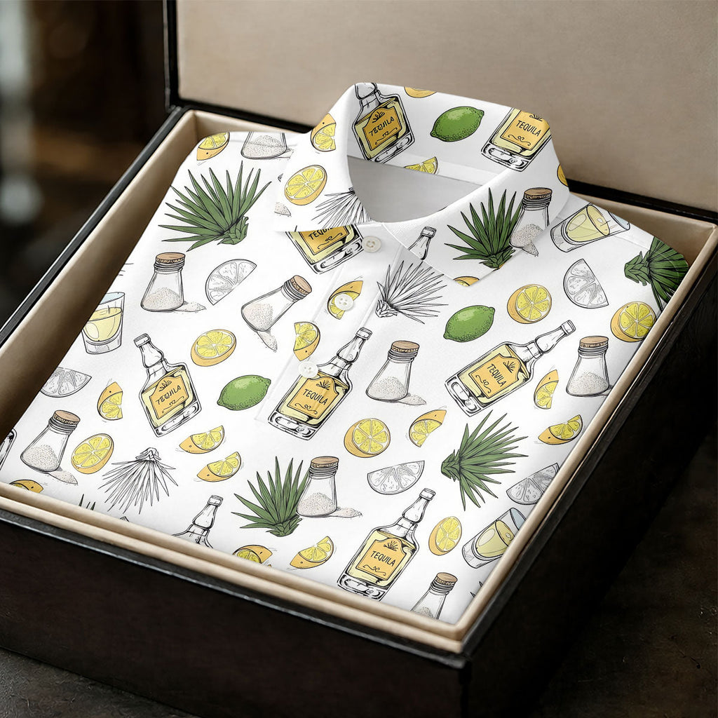 Tequila Lime Salt Cinco De Mayo Celebration Golf Tops For Men, Drinking Party Polo Shirts For Men