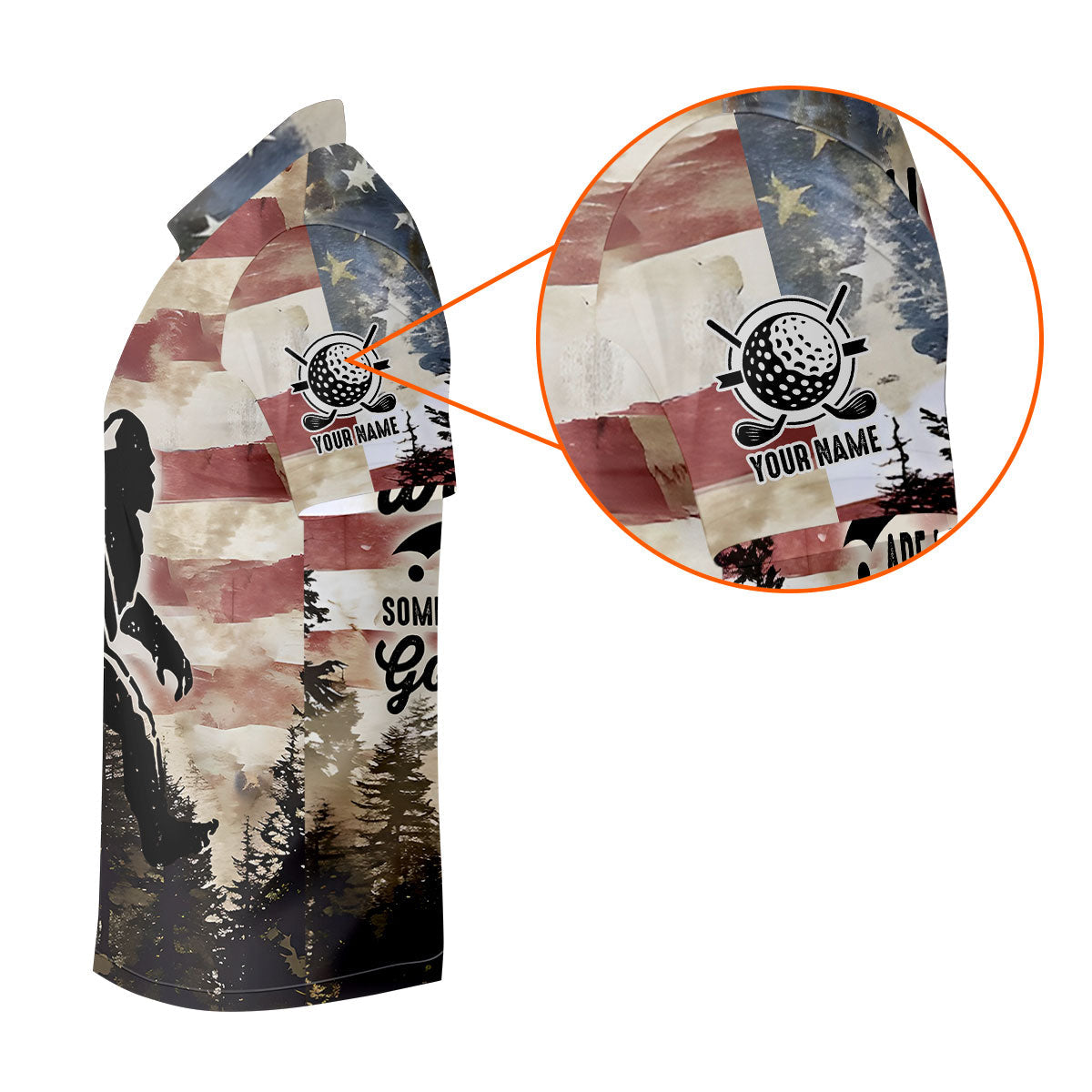 Patriotic Golf Polo Shirt Bigfoot Golf Shirt, Men's Long Seeve Golf Shirts, Golf Gifts For Men