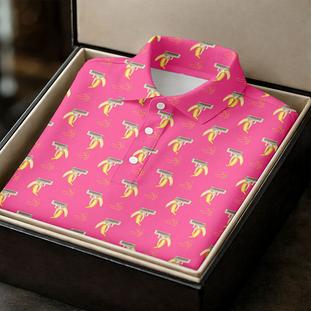 Funny Banana Hot Pink Golf Shirt, Golf Tops For Men, Golf Shirts For Men, Polo Shirts For Men