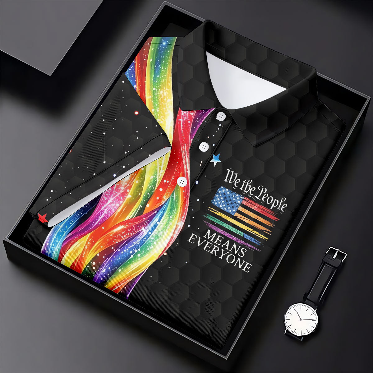 We The People Means Everyone LGBT Rainbow Golf Tops For Men, Pride Month Celebrate Golf Shirts For Men