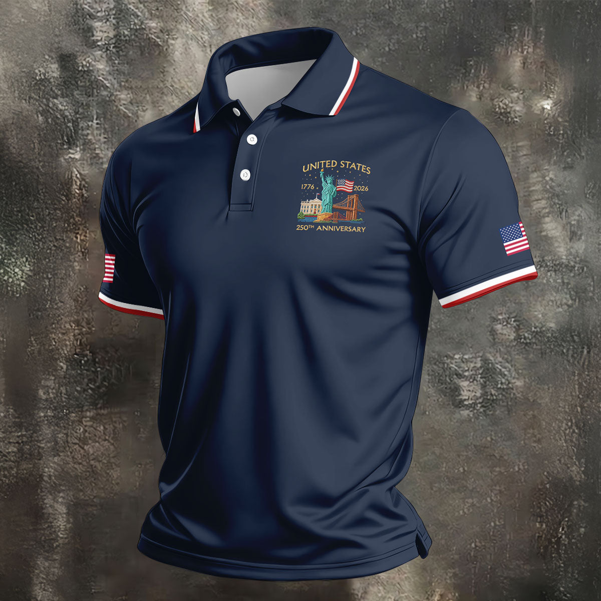 US 250th Anniversary Patriotic Golf Shirt, American Symbols 4th Of July Golf Shirts For Men