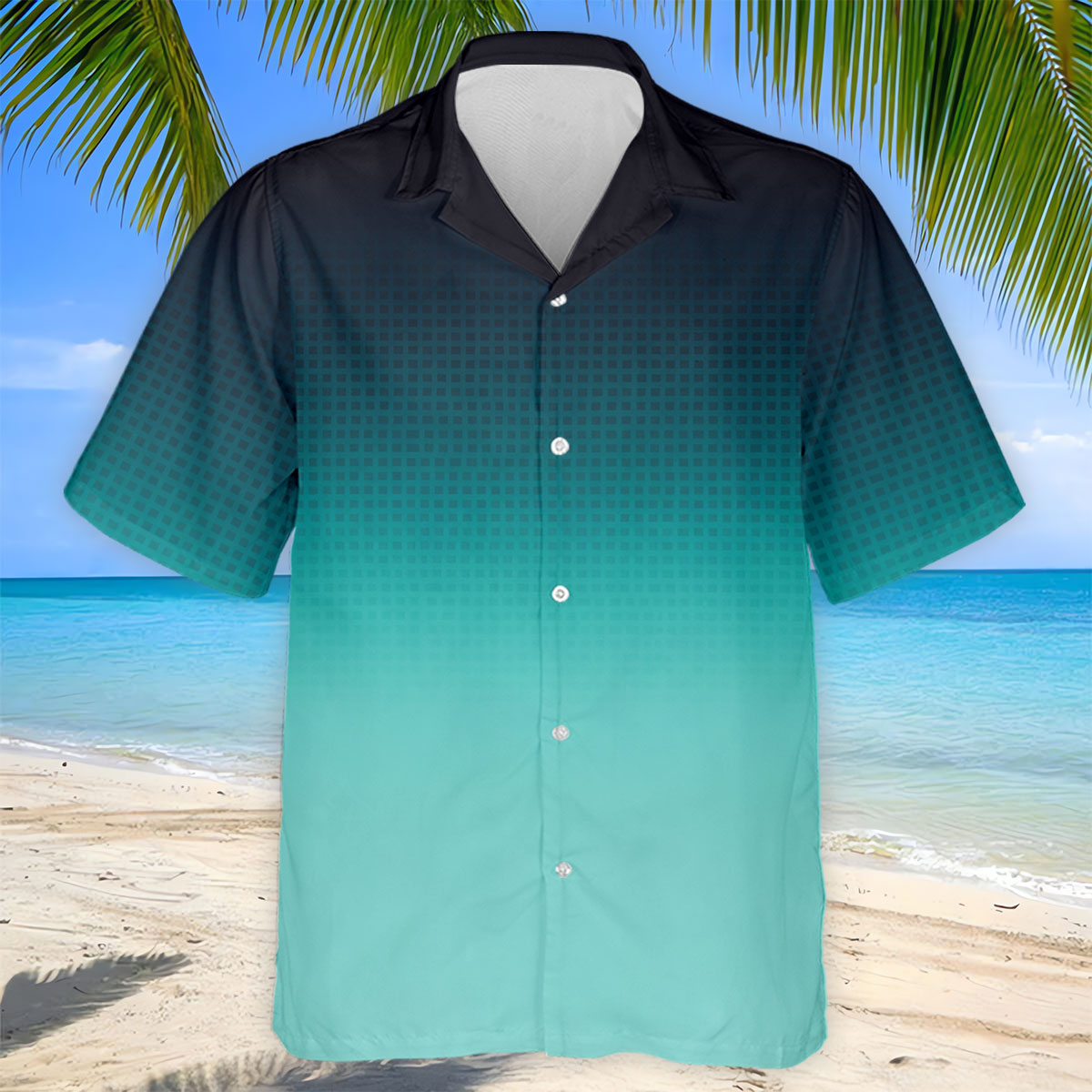 Turquoise Gradient Hawaiian Golf Shirt, Golf Tops For Men, Polo Shirts For Men